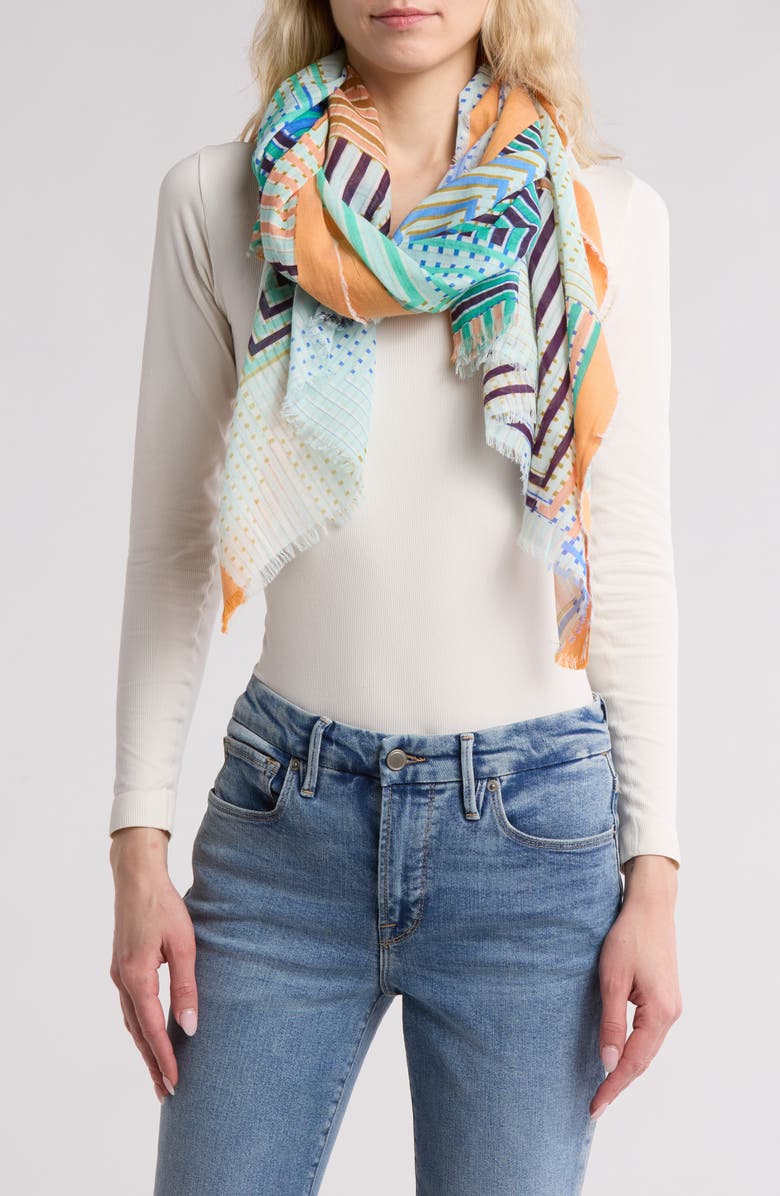 Vismaya Boxed Cotton Scarf, Main, color, Sky Multi