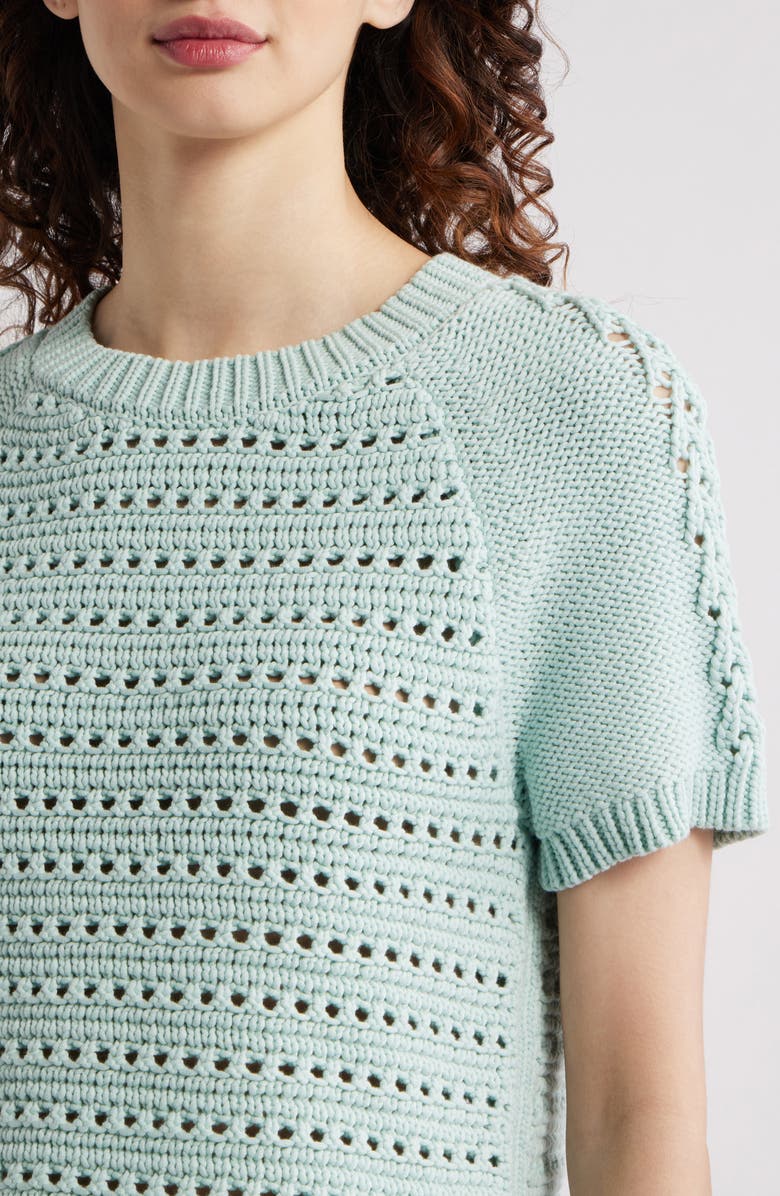 Treasure & Bond Pointelle Raglan Sleeve Sweater, Alternate, color, Teal Tide