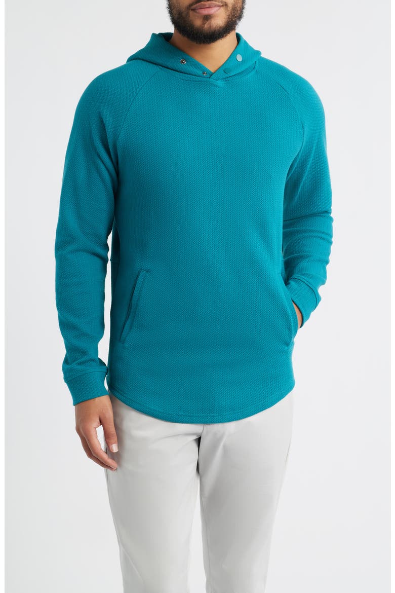 Luke Hooded Cotton Blend Performance Pullover, Main, color, DEEP-LAKE