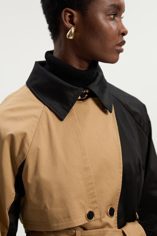 Karen Millen Color Block Belted Tailored Trench Coat In Black