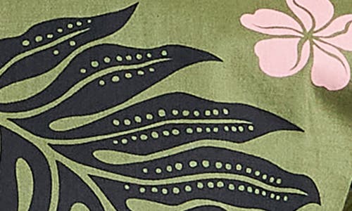 Ben Sherman Leaf Print Short Sleeve Cotton Button-up Shirt In Olive