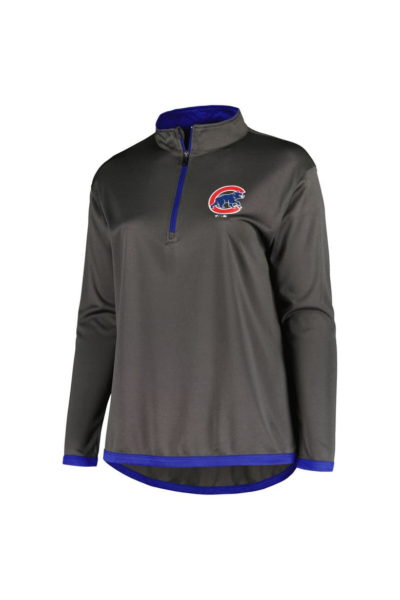Women's Profile Charcoal Chicago Cubs Plus Size Quarter-Zip Jacket, Alternate, color, Charcoal