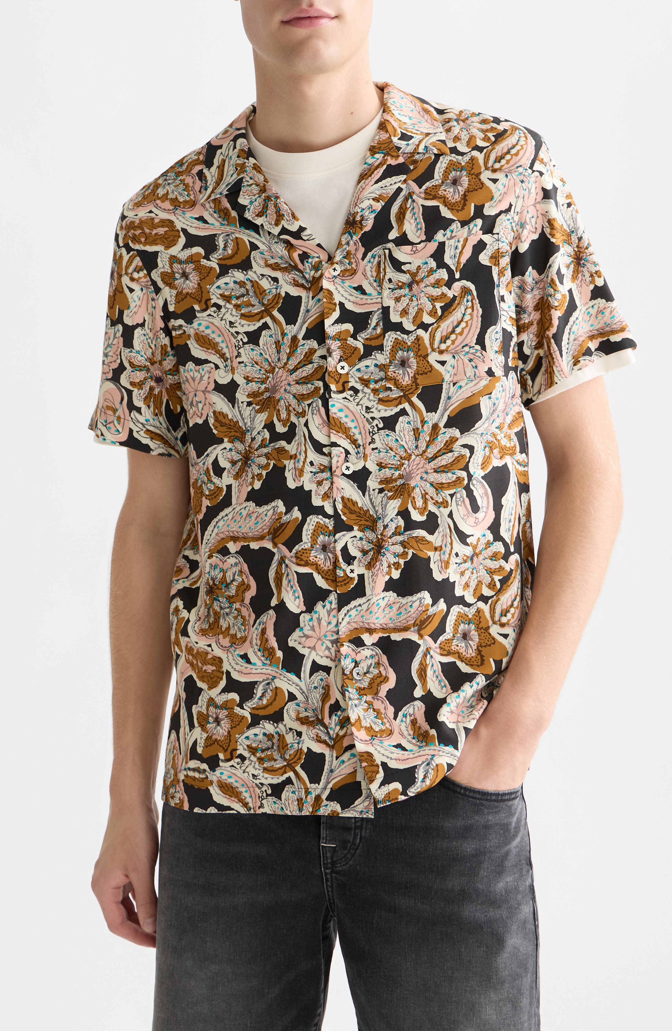 Scotch & Soda Relaxed Fit Print Short Sleeve Button-Up Shirt