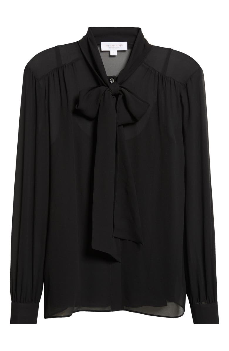 Michael Kors Collection Tie Neck Washed Silk Chiffon Top with Camisole, Alternate, color, Black