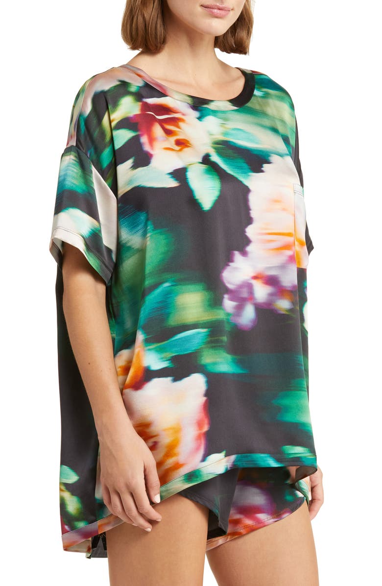 Lunya Washable Silk Tee Short Pajamas, Alternate, color, Aurora Garden