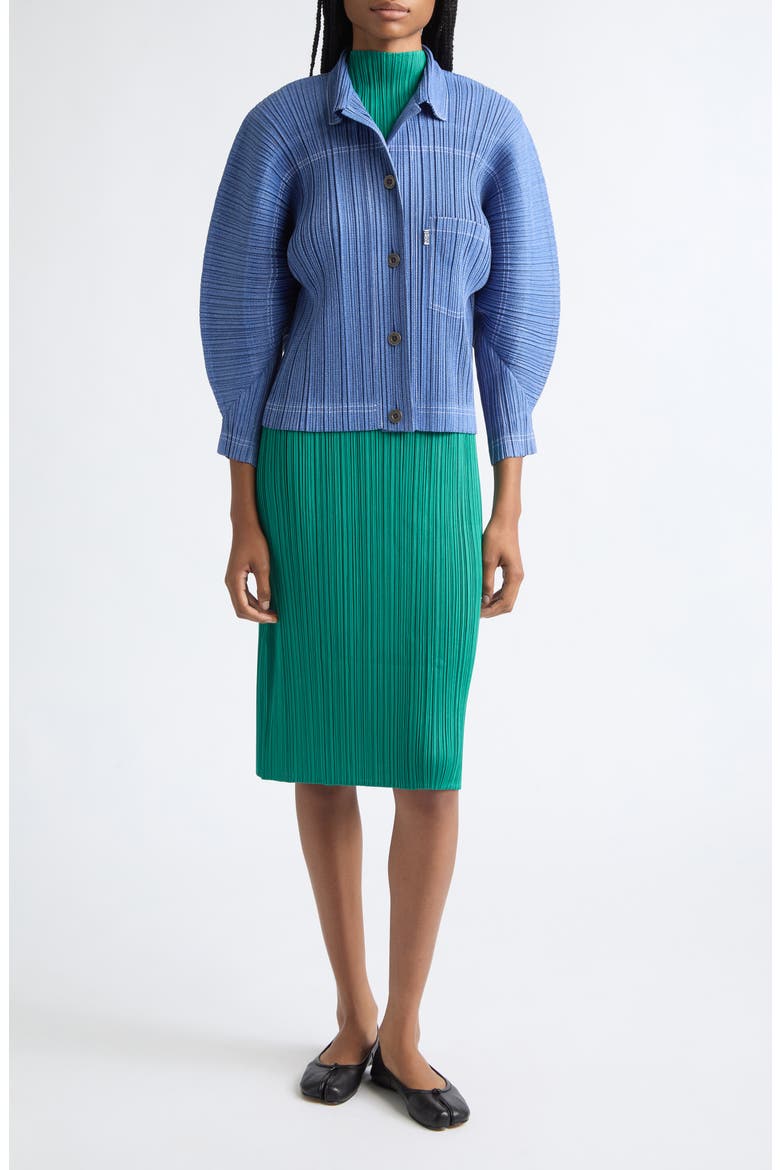 Plissé Denim Jacket, Alternate, color, BLUE