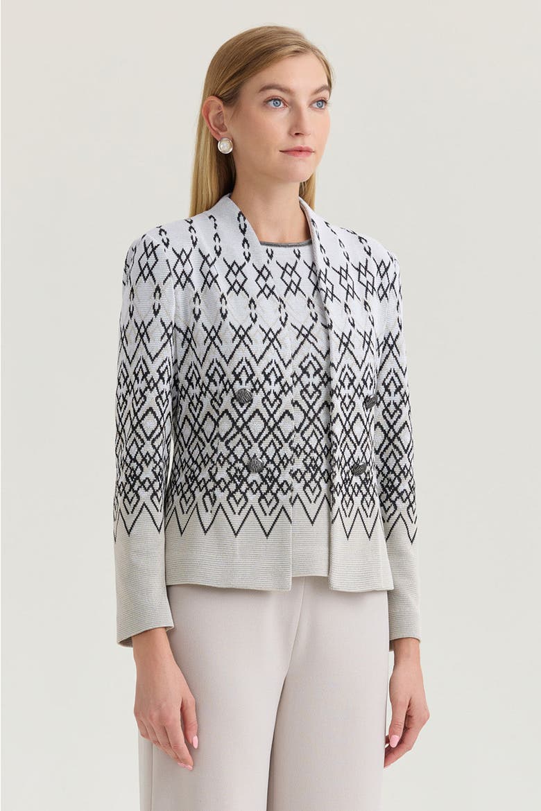 Tailored Diamond Jacquard Knit Jacket, Alternate, color, Limestone/Black/White