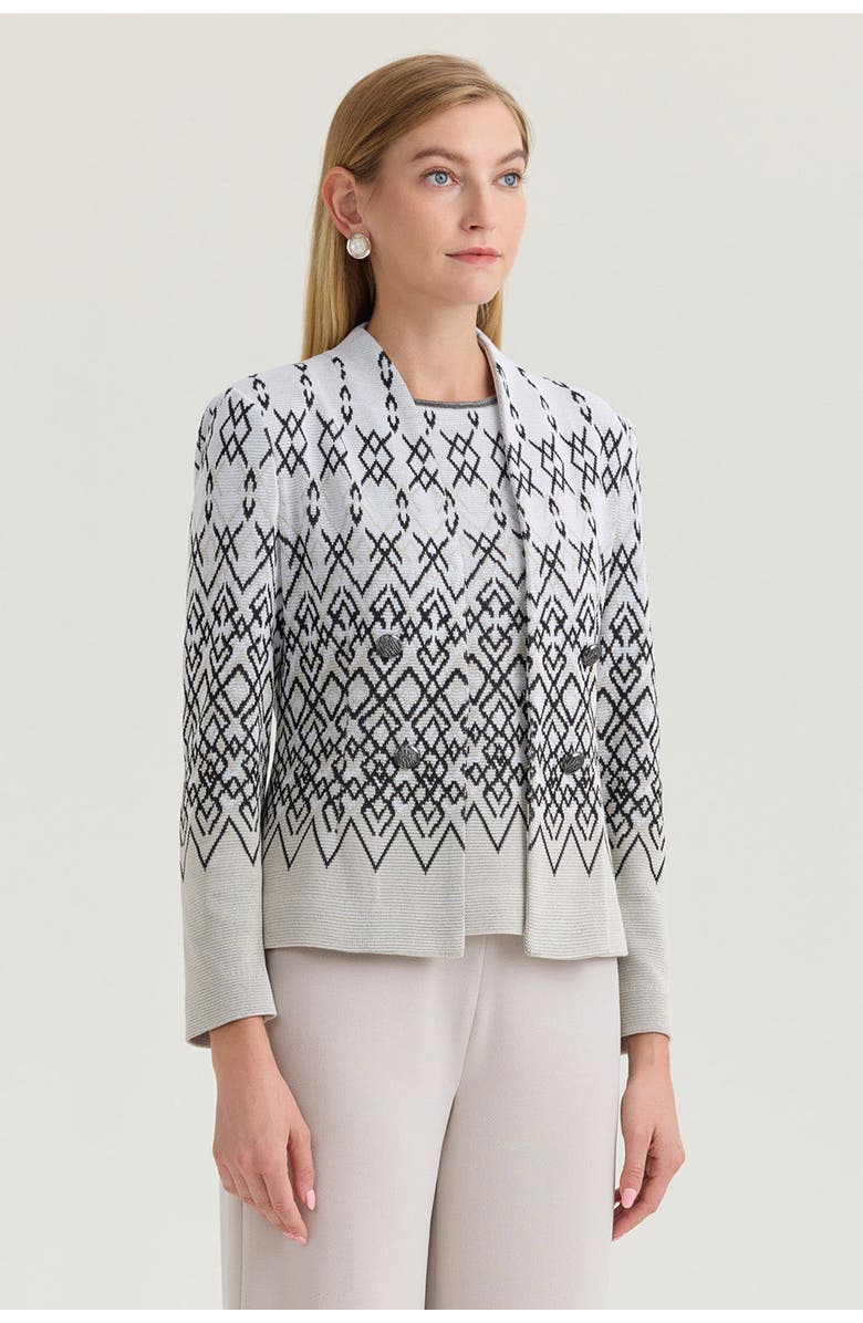 Ming Wang Tailored Diamond Jacquard Knit Jacket, Alternate, color, Limestone/Black/White