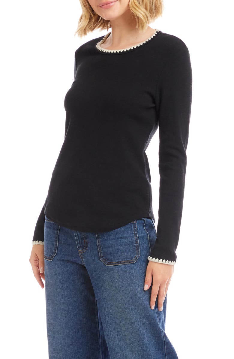Karen Kane Edge Stitch Crewneck Top, Alternate, color, Black/ Cream