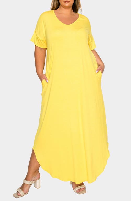 L I V D Short Sleeve Jersey Maxi Dress In Yellow