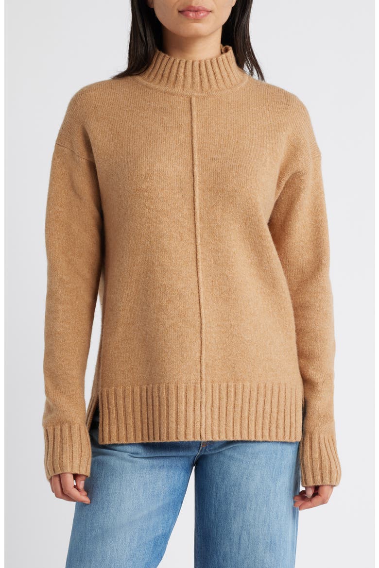 Exposed Seam Mock Neck Sweater, Main, color, TAN CAMEL DARK HEATHER