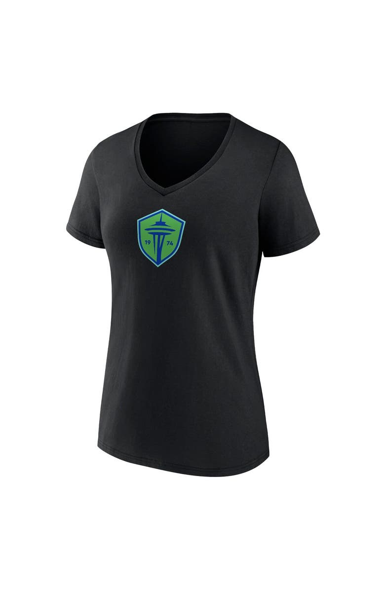FANATICS Women's Fanatics Branded Black Seattle Sounders FC Primary Logo V-Neck T-Shirt, Alternate, color,