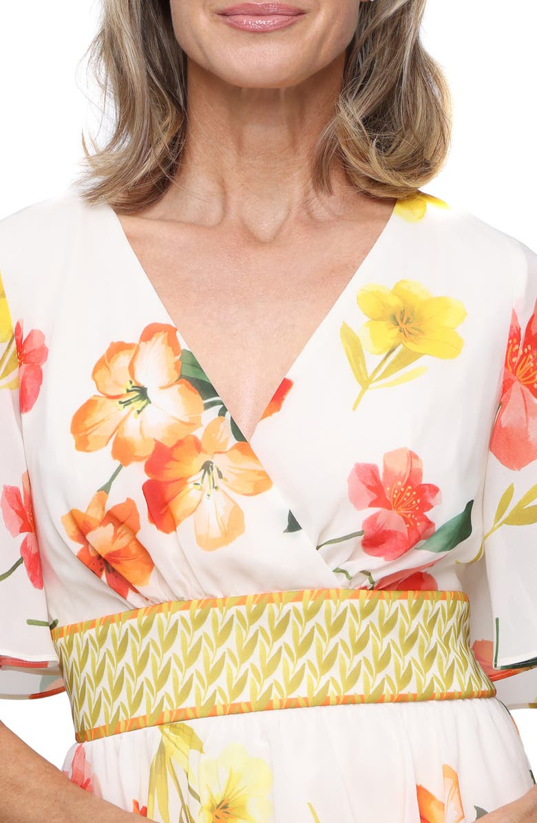 SL FASHIONS Floral Tiered Cocktail Dress, Alternate, color, Cream Multi