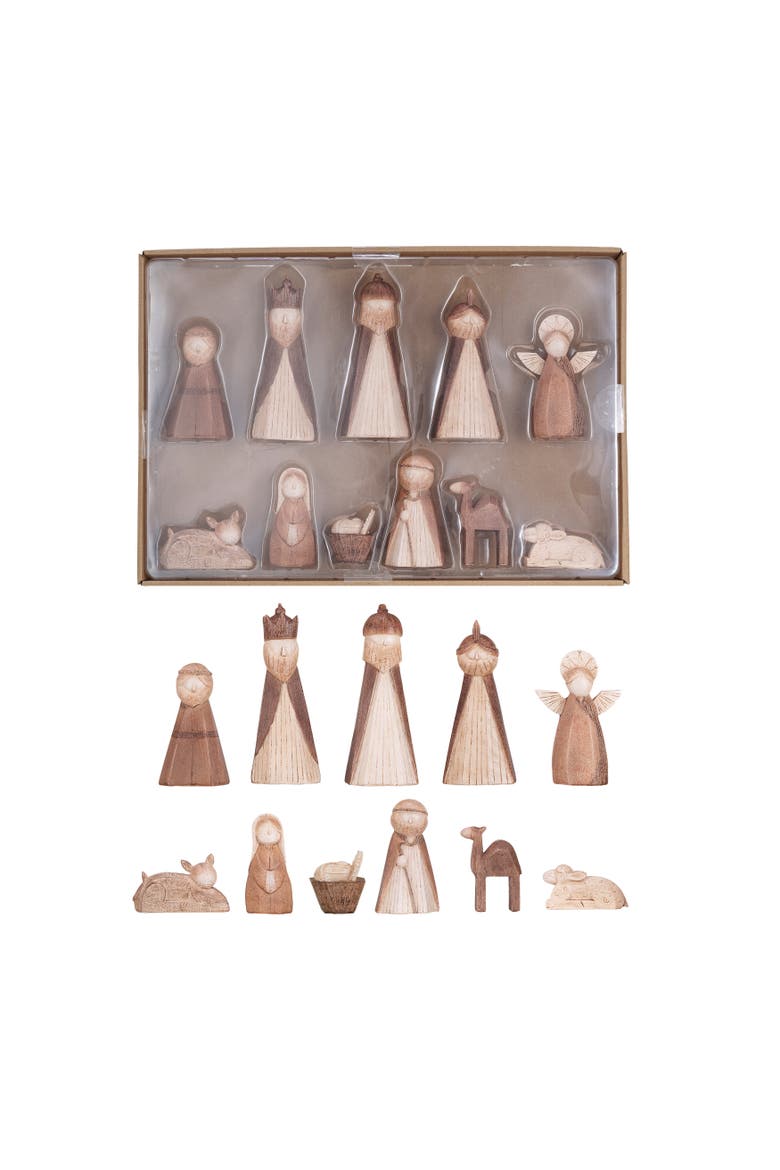 Wood-Finish Resin Nativity Set, Natural, Set of 11, Main, color, Natural