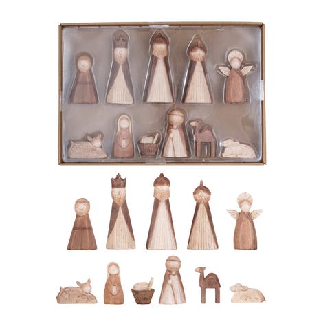 Wood-Finish Resin Nativity Set, Natural, Set of 11