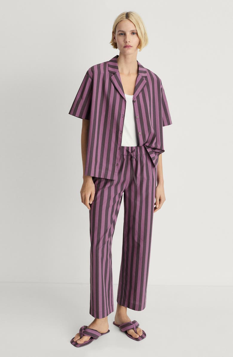 MANGO Stripe Cotton Pajama Pants, Alternate, color, Plum