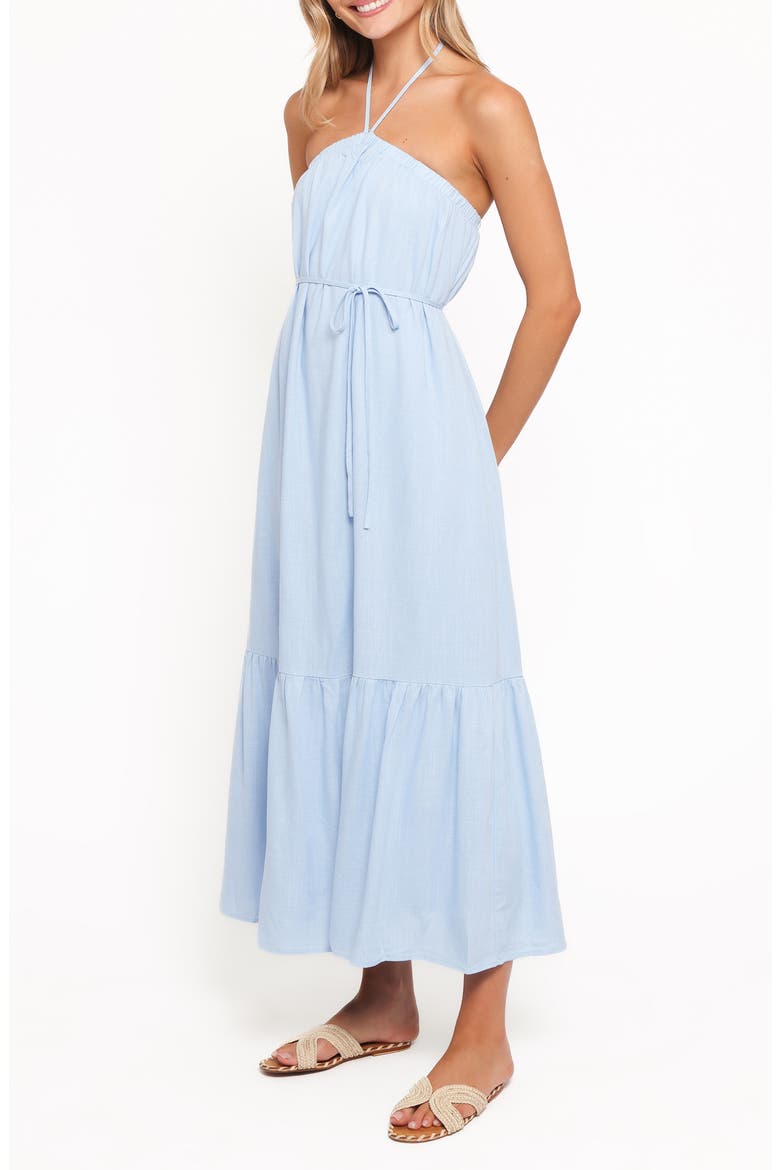 Halter Neck Linen Blend Maxi Dress, Alternate, color, PALE BLUE