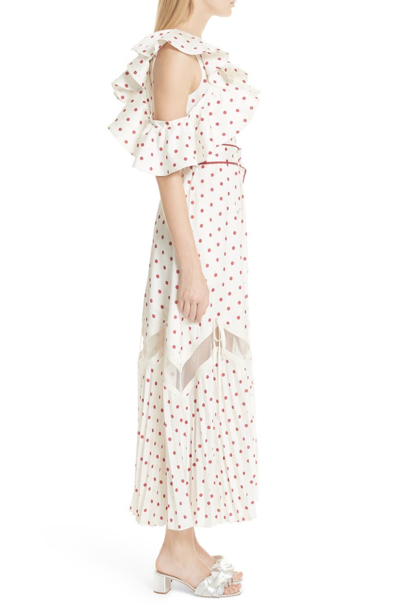 Self-Portrait Polka Dot Ruffle Satin Dress, Alternate, color, 