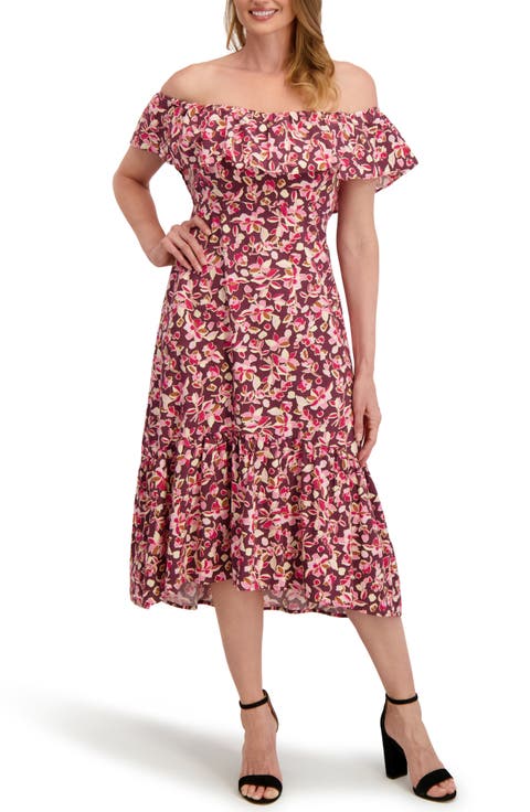 Emily Off the Shoulder Ruffle Cotton High-Low Dress