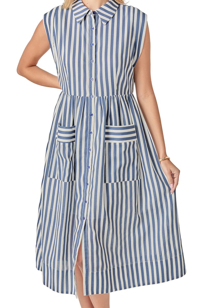 English Factory Stripe Sleeveless Seersucker Midi Shirtdress, Alternate, color, Navy/ White