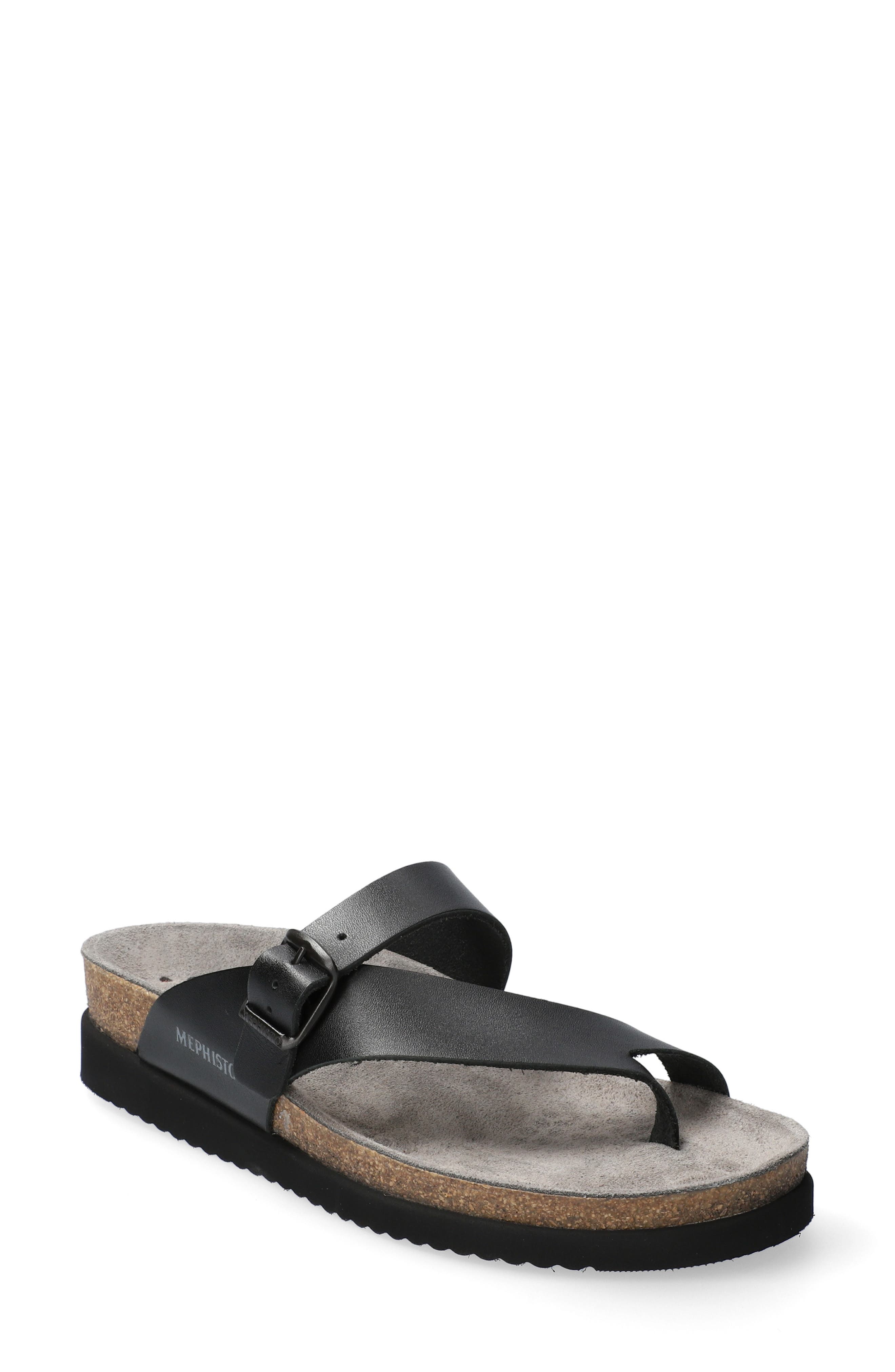 Mephisto Helen Toe Loop Sandal, Alternate, color, Black Waxy Leather