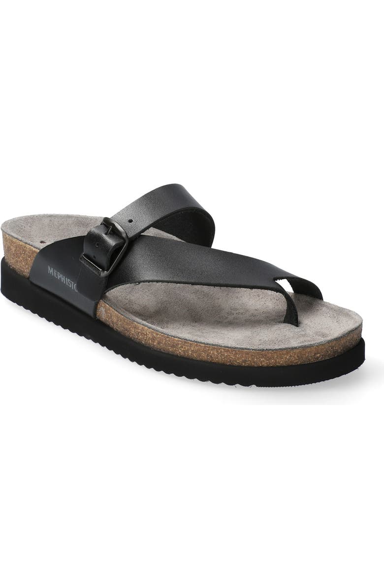Mephisto Helen Toe Loop Sandal, Alternate, color, Black Waxy Leather