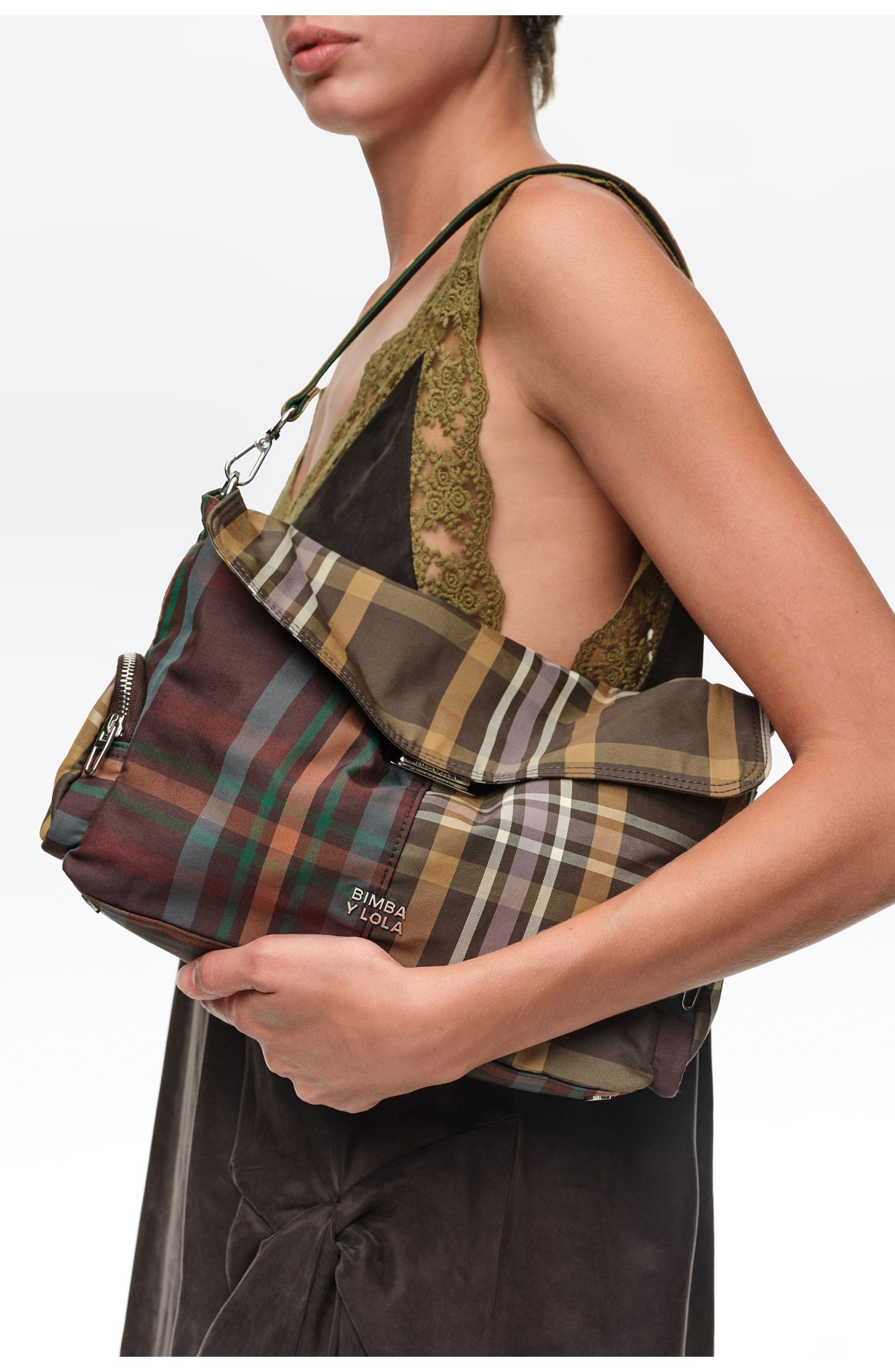 Large Tartan Pocket Flap Bag, Alternate, color, TARTAN CHOCOLATE GREEN