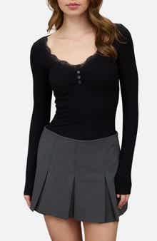 Lace Trim Knit Henley Top