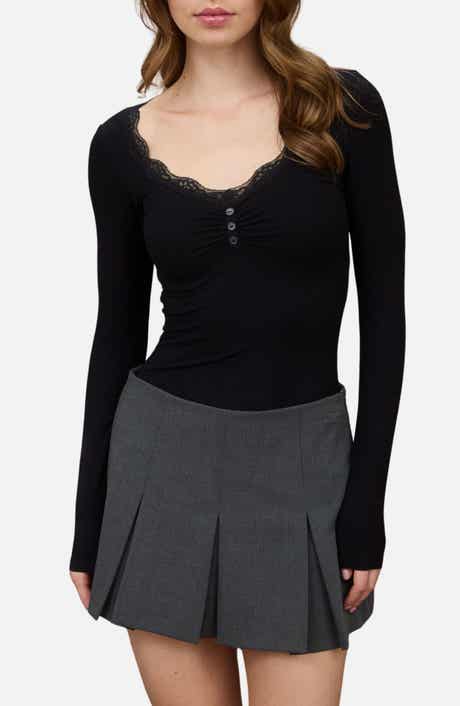 Lace Trim Knit Henley Top