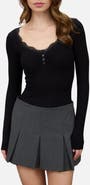 Blu Pepper Lace Trim Knit Henley Top