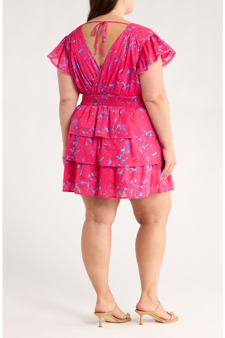 Delina Floral Gerry Puff Sleeve Cotton Minidress, Alternate, color, PINK/ BLUE