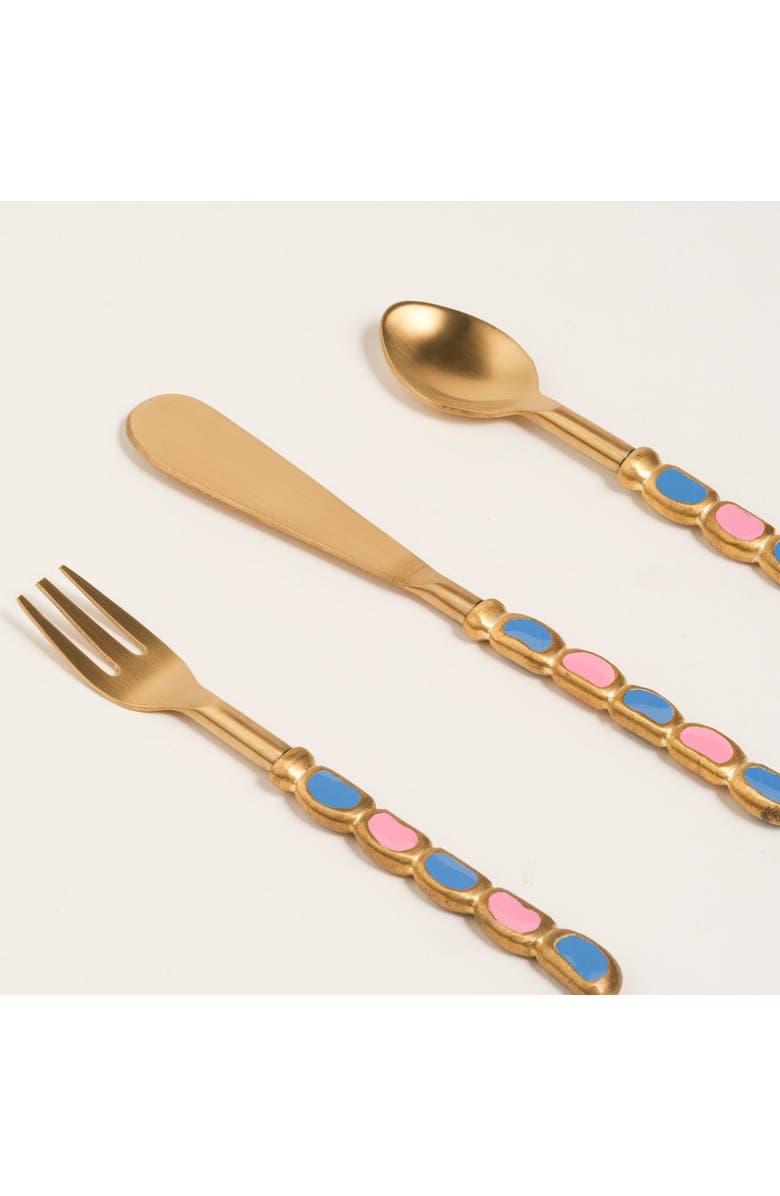 Zsa Zsa Zsu Rampur Set Of 3 Stainless Steel Dessert Fork Spoon Knife Set, Alternate, color, Gold