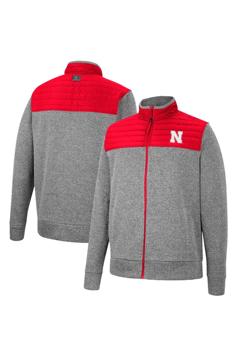 Men's Colosseum Gray/Scarlet Nebraska Huskers Putter Herringbone Full-Zip Jacket, Main, color, Charcoal