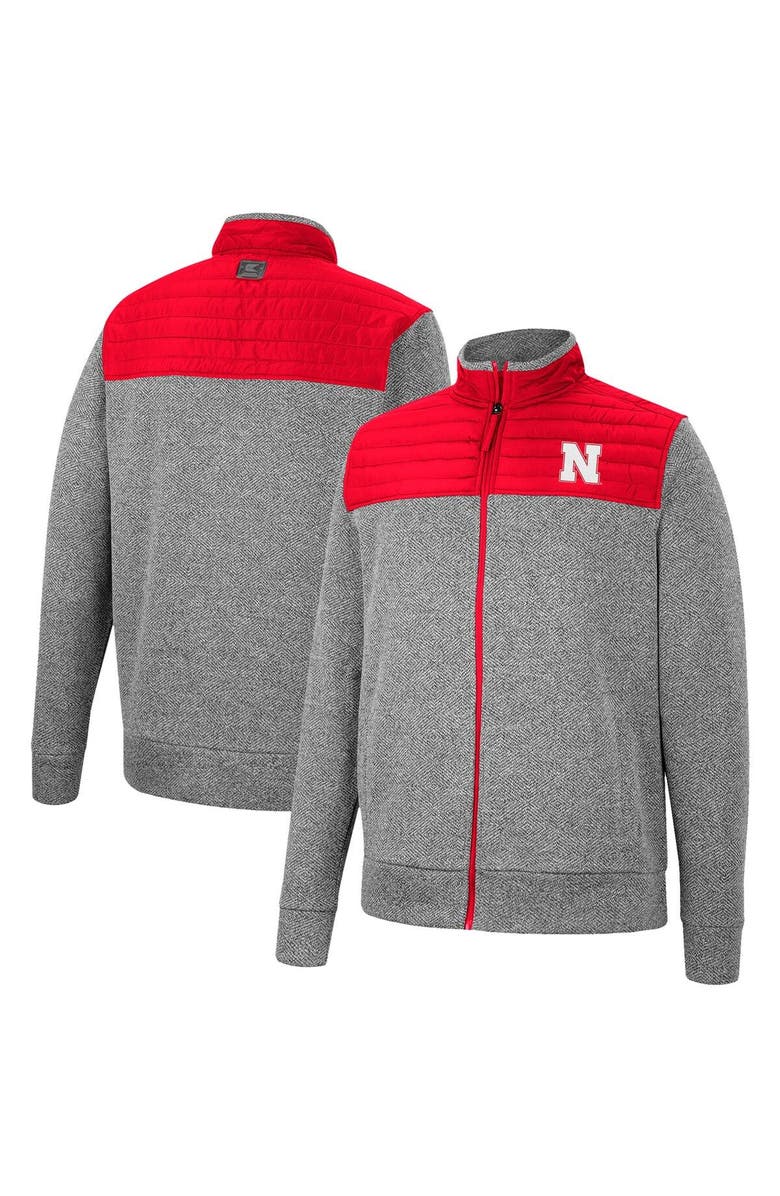 COLOSSEUM Men's Colosseum Gray/Scarlet Nebraska Huskers Putter Herringbone Full-Zip Jacket, Main, color, 