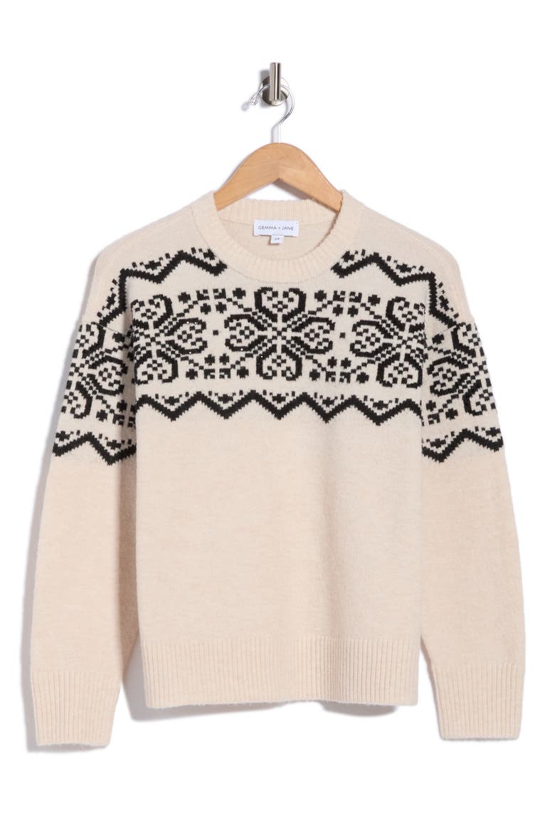 Fair Isle Rhinestone Sweater, Alternate, color, IVORY BREEZE