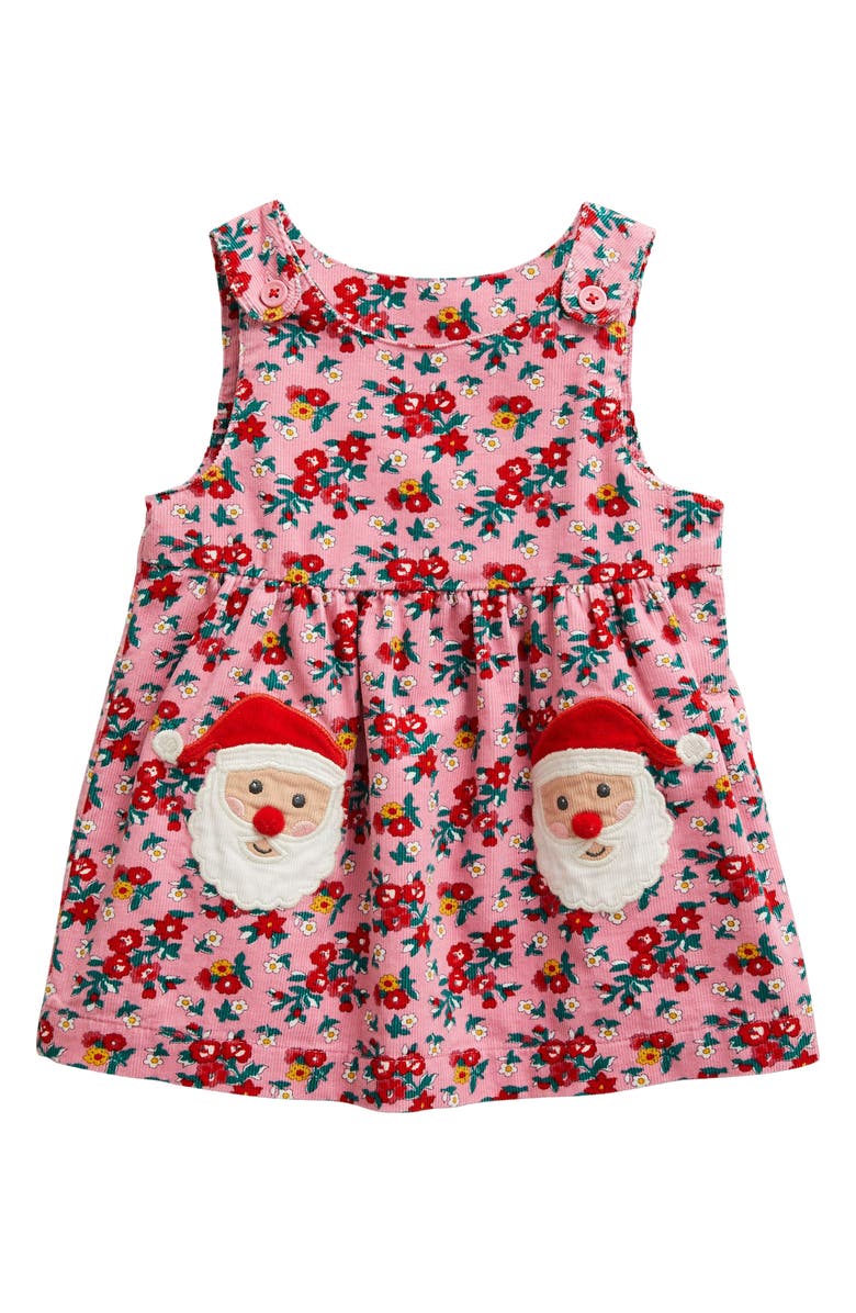 Mini Boden Father Christmas Appliqué Corduroy Dress, Main, color, 