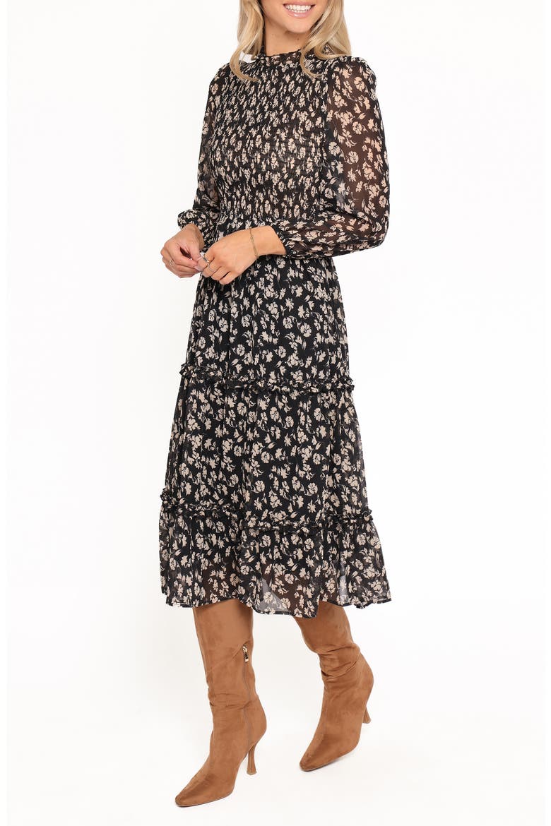 Edwina Floral Print Long Sleeve Dress, Alternate, color, BLACK DITSY FLORAL