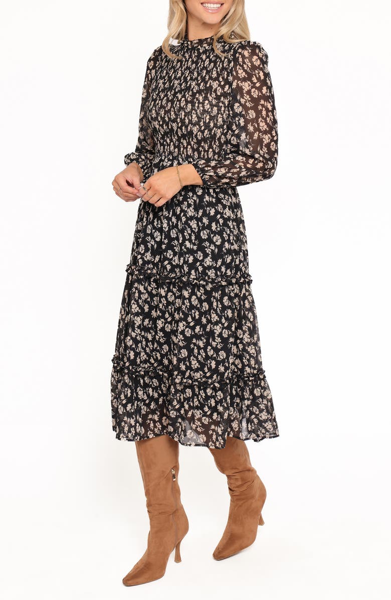 Petal & Pup Edwina Floral Print Long Sleeve Dress, Alternate, color, Black Ditsy Floral