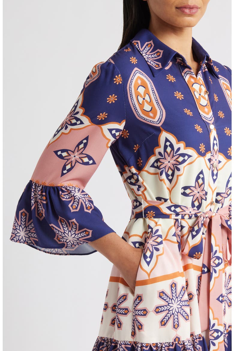 Print Tie Waist Shirtdress, Alternate, color, NAVY MULTI