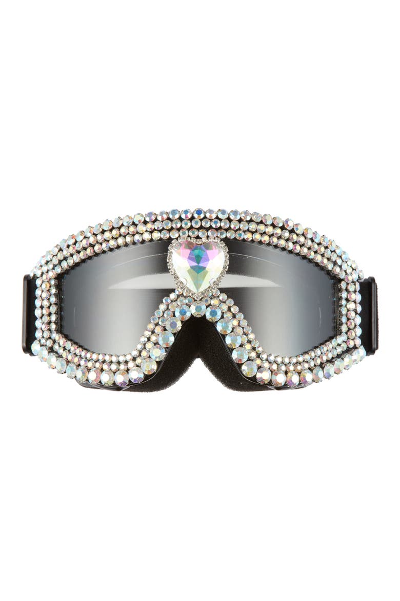 Crystal Heart Embellished Goggles, Main, color, BLACK