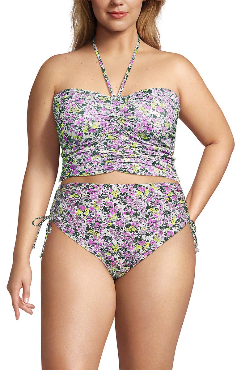 Lands' End Womens Ruched Halter Tankini Top, Alternate, color, White Multi Ditsy Floral