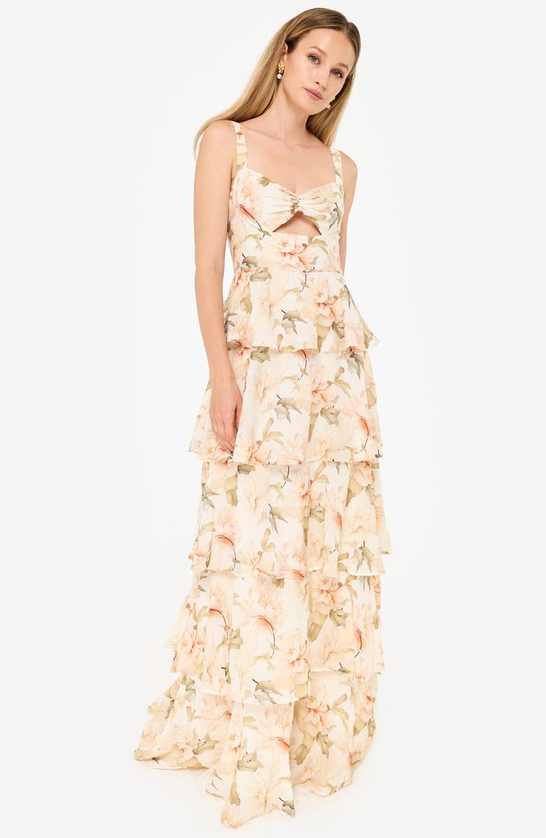 CAMI NYC Philipa Floral Cutout Detail Tiered Ruffle Cotton & Silk Dress, Alternate, color,