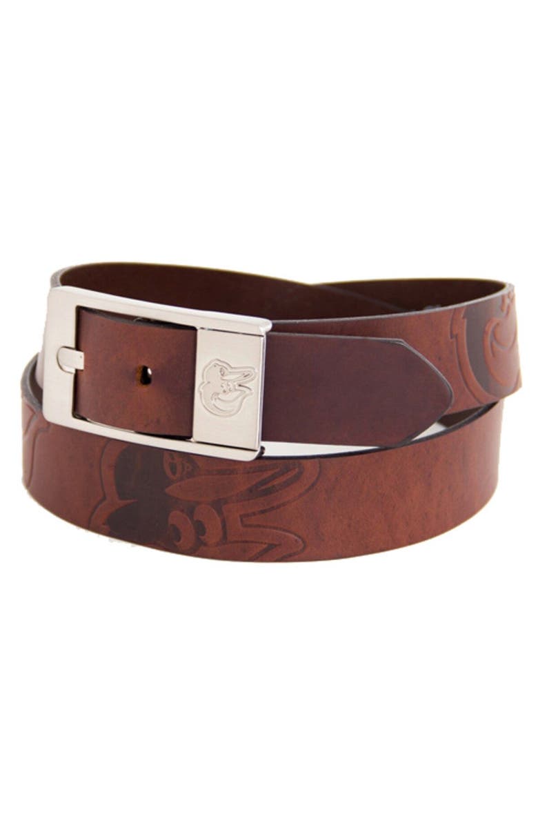 EAGLES WINGS Men's Brown Baltimore Orioles Brandish Leather Belt, Main, color, Brown