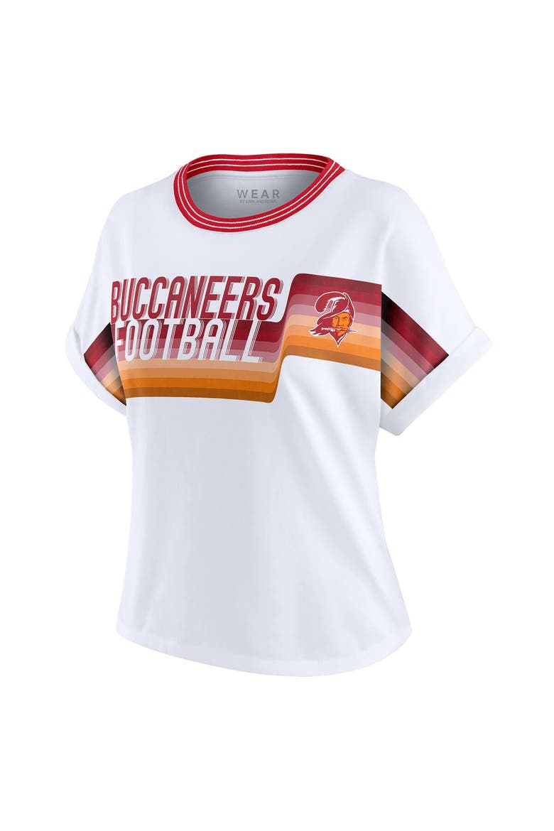 Women's WEAR by Erin Andrews White Tampa Bay Buccaneers Cropped Center Stripe Dolman T-Shirt, Alternate, color, White