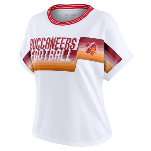 Wear By Erin Andrews White Tampa Bay Buccaneers Cropped Center Stripe Dolman T-shirt In White
