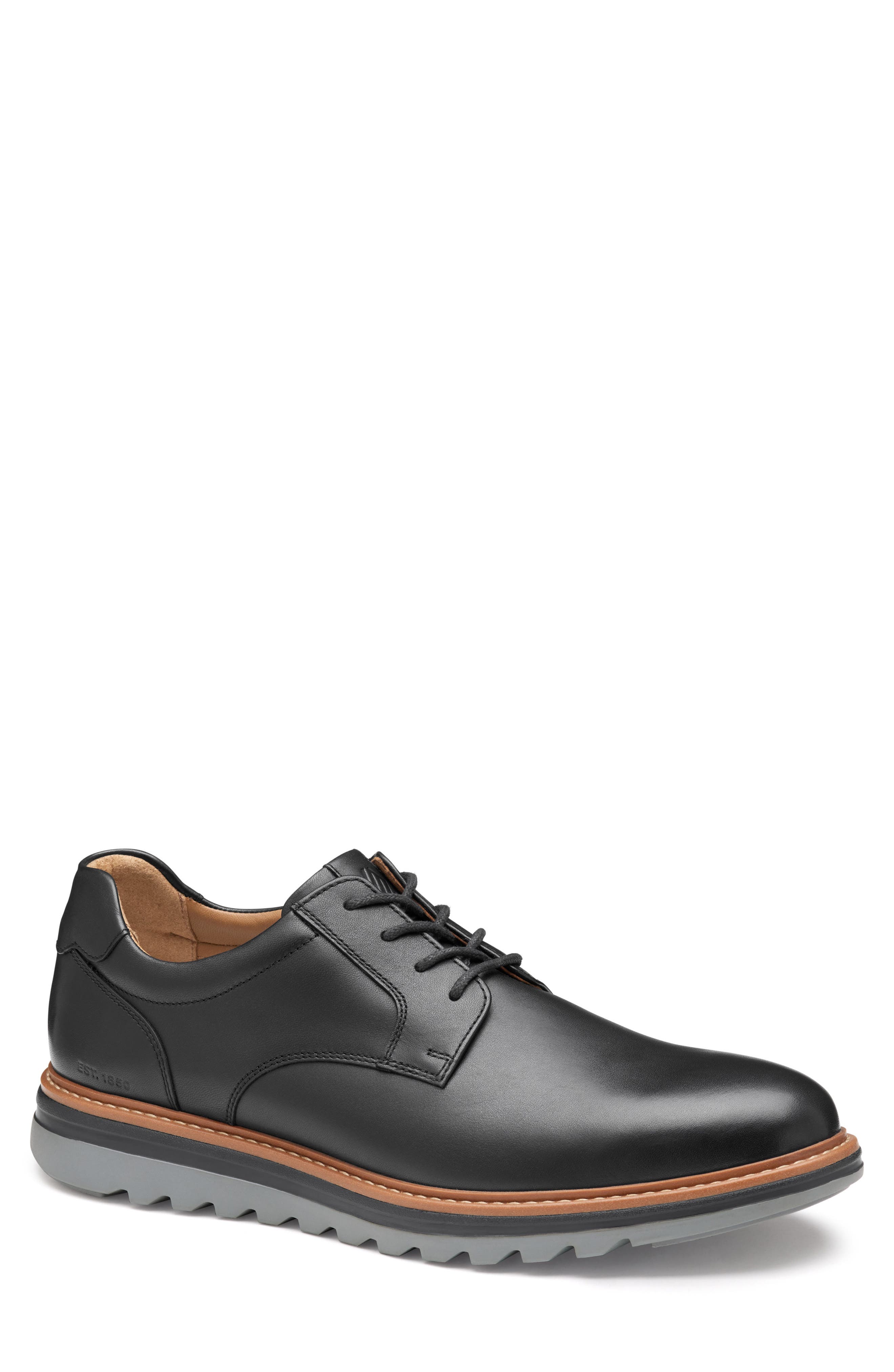 Johnston & Murphy Braxton Plain Toe Derby, Main, color, Black Full Grain