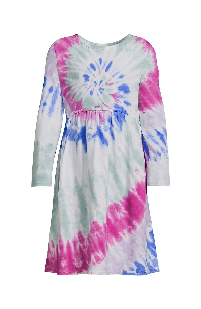 Lands' End Girls Long Sleeve Gathered Waist Jersey Dress, Alternate, color, 