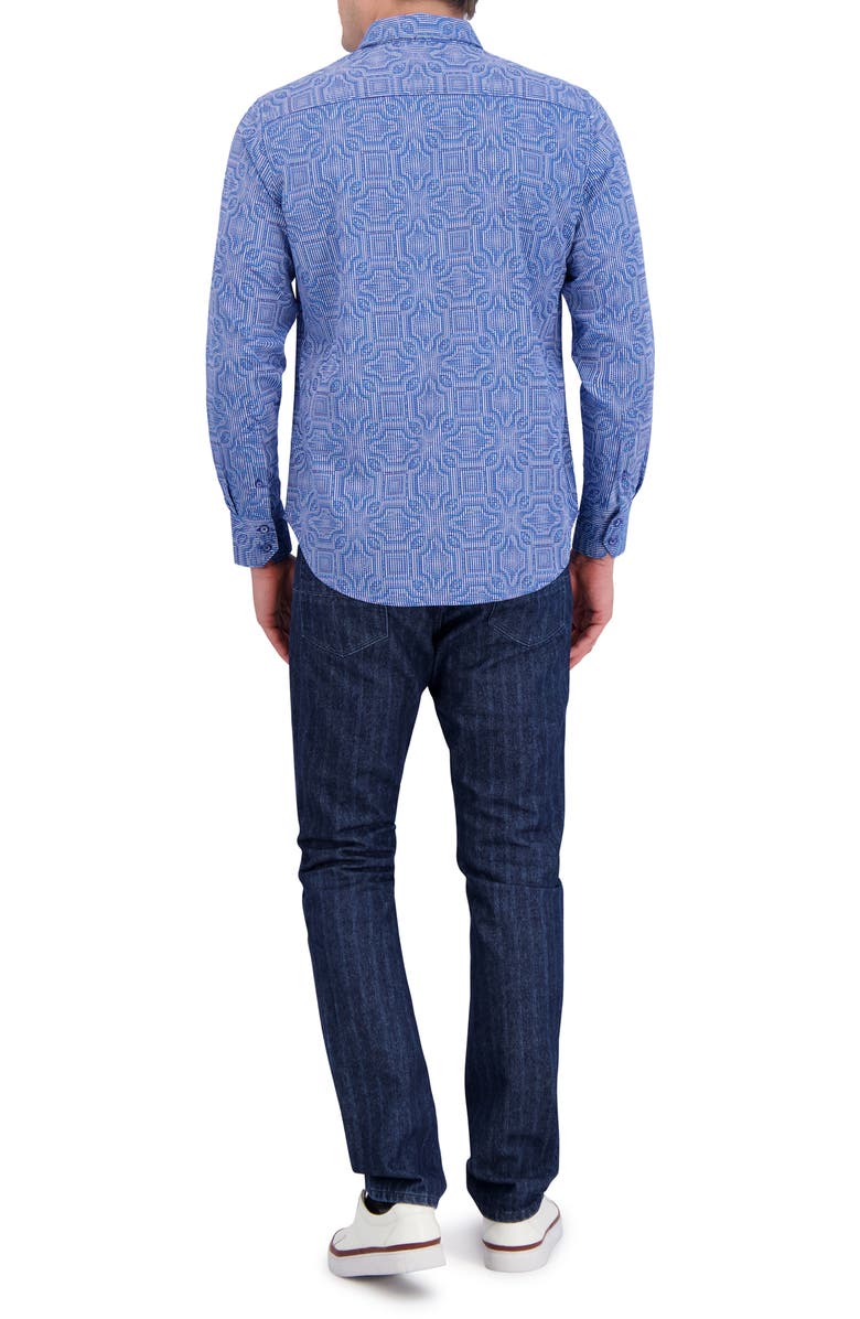 Robert Graham Voyage Geo Jacquard Stretch Cotton Button-Up Shirt, Alternate, color, Blue