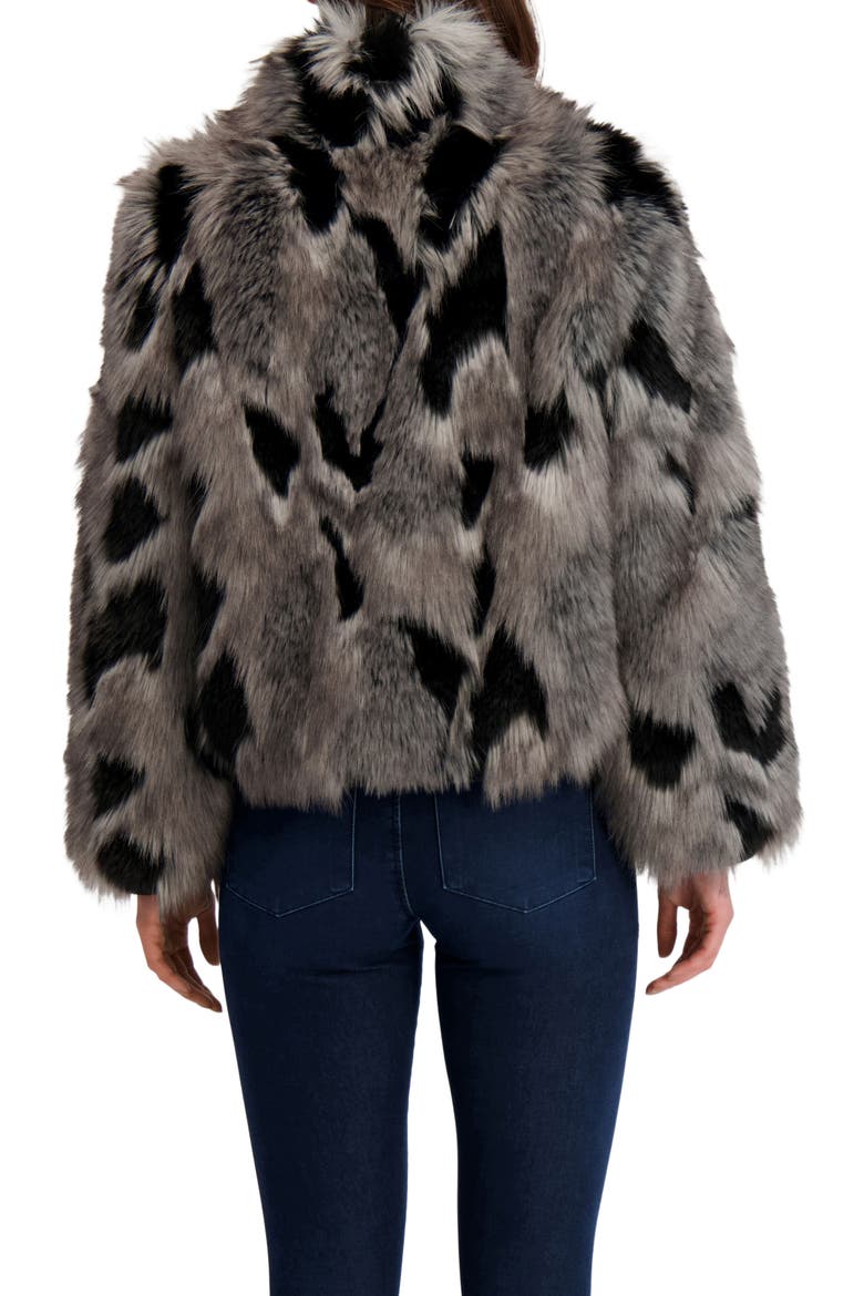 Fur-Free Fox (Faux Fur) Jacket, Stand Collar, Alternate, color, BLACK/GRAY