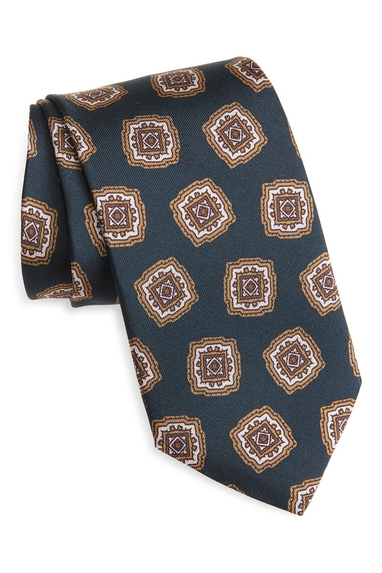 Charest Medallion Silk Tie, Main, color, INDIGO